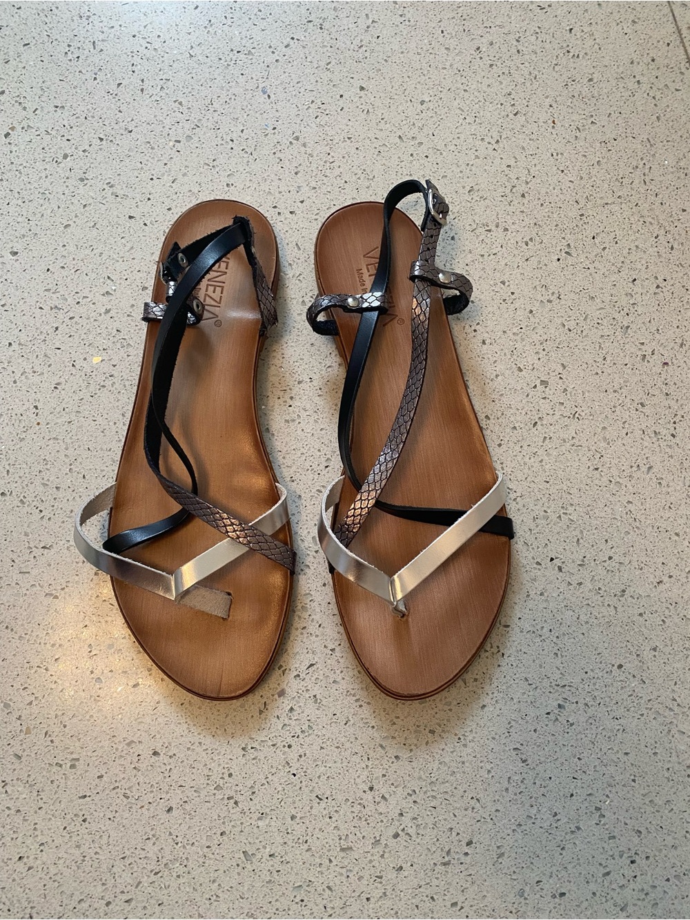 Venezia Black & Silver  Multi-Strap Women's Sandals
